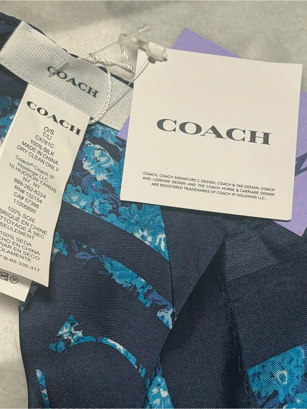 Coach Navy Blue Floral Pattern Scarf